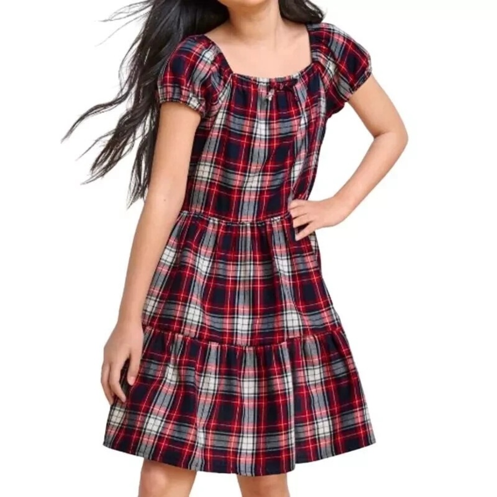The Children's Place Girls Plaid Peasant Dress in Red. Size 16